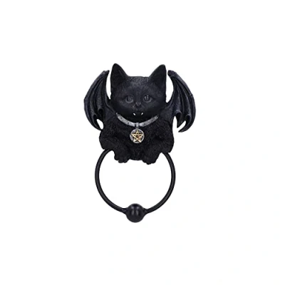 Afbeelding van Nemesis Now Vampuss kattendeurklopper 20 cm, hars, zwart, zwarte vleermuis kat deurklopper, vampierkat, heksengeschenk, Halloween decoratie, gegoten in de fijnste vakkundig handgeschilderd