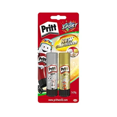 Afbeelding van Pritt Zelfklevende stiften goud en zilver, veilige kindvriendelijke lijm voor kunst knutselwerk, sterke school kantoorbenodigdheden, 2 x 20 g pen