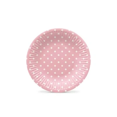 Afbeelding van PAW Papieren Borden Set (8 st.) I Diameter 18 cm Wegwerpborden Ideaal voor Bruiloft, Communie, Feesten, Verjaardag Druk op Waterbasis Feestbenodigdheden Stippen Lichtroze