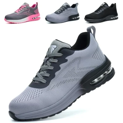 Afbeelding van WUAYAMI Veiligheidsschoenen voor dames en heren, lichte werkschoenen met stalen neus, licht, ademend, comfortabele veiligheidsschoenen, Grijs, 43 EU