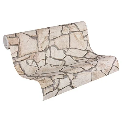 Afbeelding van Leen Bakker A.S. CrÃ ation Behang Steen Beige, En 53cm X 10,05 M AS Beige Vinyl Création