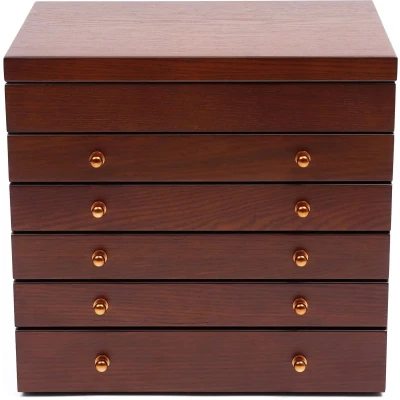 Afbeelding van Asaam 6 Lagen Houten Juwelendoos Met 5 Laden Grote Sieraden Organizer Opbergdoos Vintage Spiegel