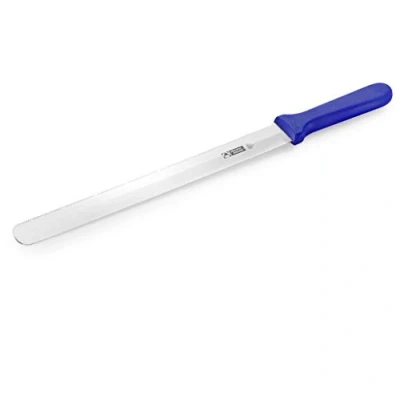 Afbeelding van thermohauser Bakkersmes (staal, roestvrij), dubbelzijdig zagen en plat geslepen, met blauw blauwe kunststof handgreep, lemmet 36 cm