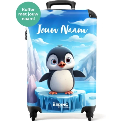 Afbeelding van NoBoringSuitcases.com® Kinderkoffer pinguïn Kindertrolley met naam Handbagage koffer kinderen Koffertje kind Reiskoffer trolley lichtgewicht Past binnen 55x40x20 en 55x35x25