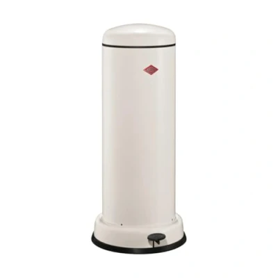 Afbeelding van Wesco Big Baseboy Afvalbak in mat zandkleurig, gepoedercoat plaatstaal, 30 liter volume, ingebouwde demper, metalen voetsteun met rubberen loopvlak