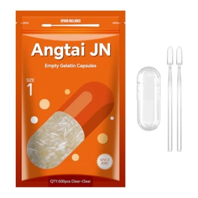 Afbeelding van Angtai JN Lege capsules maat 1 transparante gelatinecapsules leeg (500 tellen) met twee Miro Lab lepels gelcapsules DIY pure rundercapsulevulling koosjer, glutenvrij