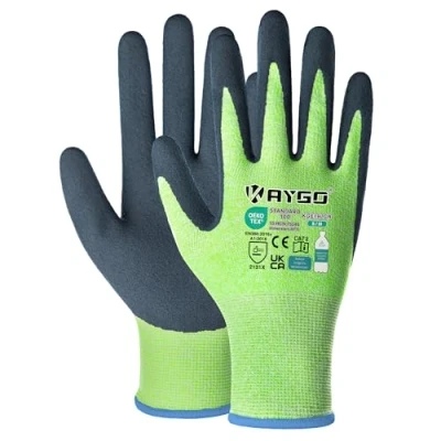 Afbeelding van KAYGO 3 paar werkhandschoenen voor dames, ademende latex gecoate tuinhandschoenen van gerecycled polyester, milieuvriendelijke beschermende handschoenen thuis en in de tuin (groen, M, maat 8)