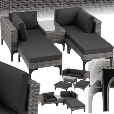 Afbeelding van tectake® Wicker lounge ligbedden tuinset Bellaria aluminium frame grijs 404796