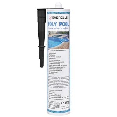 Afbeelding van Everglue Poly Pool 1K MS polymeer montagelijm voor lijmen en afdichten, onder water inzetbaar, zonder siliconen, UV bestendig, blijft duurzaam elastisch, kleur: zwart, 440g cartridge