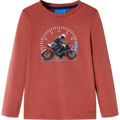 Afbeelding van Kindershirt met lange mouwen motorprint 116 hennakleurig