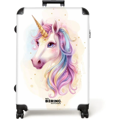 Afbeelding van NoBoringSuitcases.com® Koffer groot Reiskoffer lichtgewicht Eenhoorn Sprookjesachtig Pastel Rolkoffer met 4 wielen Grote trolley XL 98 liter bagage