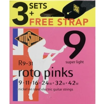 Afbeelding van Rotosound R9 31 Roto Pinks 009 3 pack Snarenset elektrisch