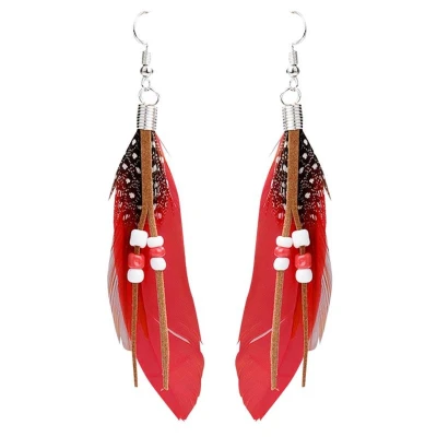 Afbeelding van Jomide Oorhangers Boho Veren Rood