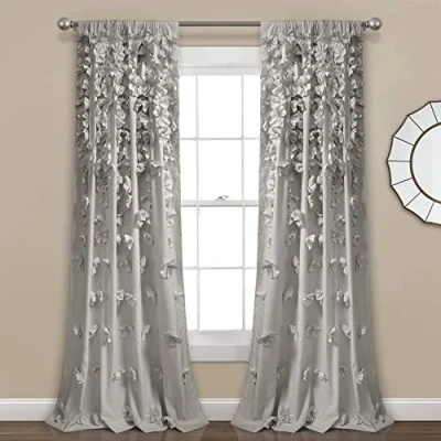 Afbeelding van Lush Decor Riley raamgordijn pure ruches getextureerde strik venster paneel voor woonkamer, eetkamer, slaapkamer (Eenpersoons), 54 inch B x 84 L, lichtgrijs