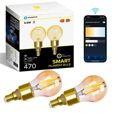 Afbeelding van Aigostar 10C4N LED lamp E14 Dimbaar Smart Filament Licht WiFi Bluetooth Appbesturing 4.5W 2700 6500K Set van 2 stuks
