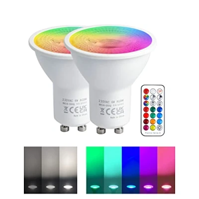 Afbeelding van REYLAX gu10 LED Kleur Veranderende Gloeilampen, 5W Dimbare Lampen Koel Wit 6000K, RGB 12 Kleuren Spotlight Lamp met Afstandsbediening, 5 Modes, Equivalent 50 Watt Lampen, 2 Stuks