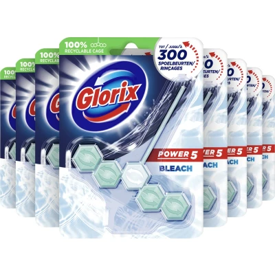 Afbeelding van 9x Glorix Toiletblok Power 5 Met Bleek