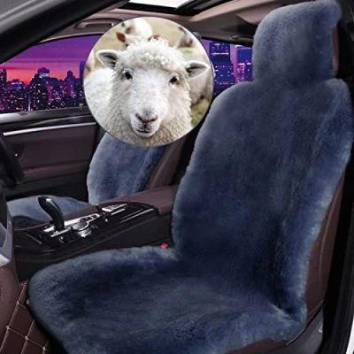 Afbeelding van Echte Schapenvacht Autostoelhoes Schapenhuid Autostoelhoezen Voor Auto Suv MPV Voorstoelen, Universele Pasvorm (Één Stuk) (Color : Blue)