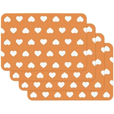 Afbeelding van Venilia placemat voor eetkamer oranje hartpatroon, set van 4 afwasbaar polypropyleen, geschikt levensmiddelen, 45 x 30 cm, stuks, 59053