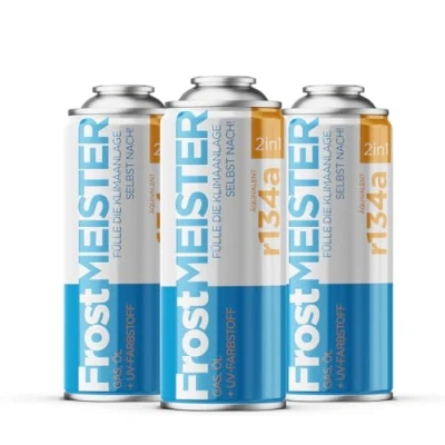 Afbeelding van FrostMEISTER 2 in 1 auto airconditioningset, 400 ml: snel en eenvoudig vullen met R134a vervanging (1995 2016), milieuvriendelijk veilig voor voertuigen, 3 blikjes x ml