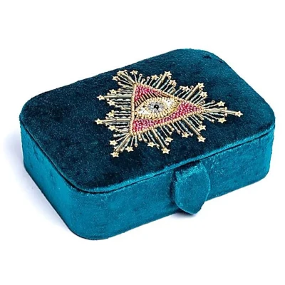 Afbeelding van Sieraden / tarotdoos fluweel petrol met tarot oog