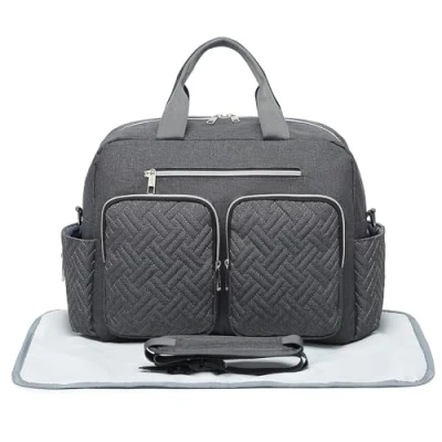 Afbeelding van Kono Baby Verkleedtas Weekender Reizen Luier Tote voor Mama en Papa Convertible Messenger Met Geïsoleerde Zakken, Grote Tas Aankleedkussen Donkergrijs