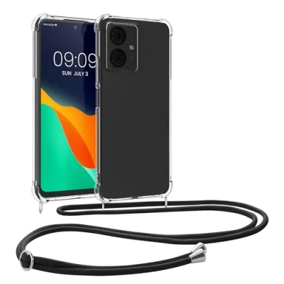 Afbeelding van kwmobile telefoonhoesje geschikt voor Motorola Moto G14 Hoesje met telefoonkoord Back cover in zwart / transparant