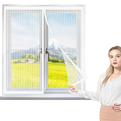 Afbeelding van Magnetisch vliegenraam 130 x 70 cm, Heavy Duty Bug Mesh Gordijn, Houd insecten buiten de deur voor raam, raam transparant vliegscherm, Wit