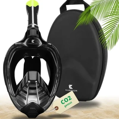 Afbeelding van Khroom DEKRA getest CO2 veilig snorkelmasker volgelaatsmasker Bestverkochte sinds 5 jaar Seaview X zwemmasker duikmasker voor volwassenen en kinderen (S/M, zwart + Soft Case)