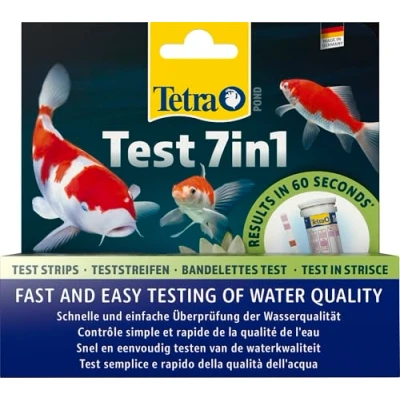 Afbeelding van Tetra Pond Test 7 in 1, watertest voor de vijver, snelle en eenvoudige controle van waterkwaliteit tuinvijver, 1 doos (25 teststrips)