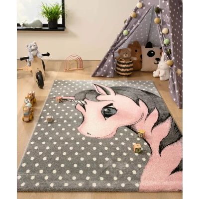 Afbeelding van Eenhoorn Vloerkleed Adventures Grijs/roze 120x170 Cm