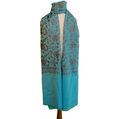Afbeelding van N3 Collecties Geborduurde Roze Pattern kasjmieren sjaal/stola Blauw