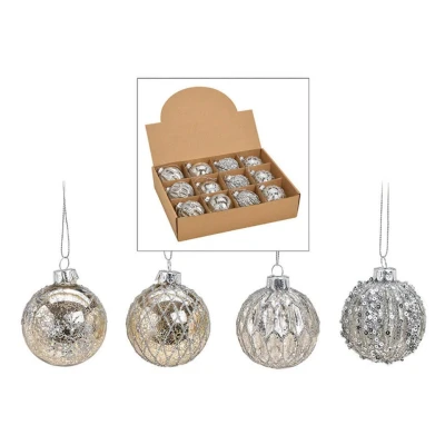 Afbeelding van Kerstballen 12 stuks zilverkleurig gedecoreerd glas 6 cm