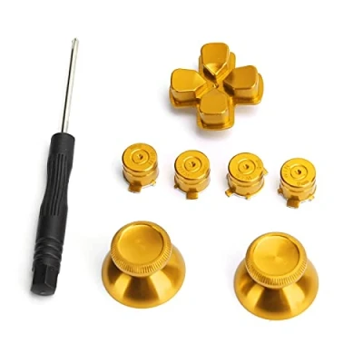 Afbeelding van Metalen aluminium knoppenset voor PS4 controller, ABXY Knoppen + Thumbsticks Analoge Thumb Grip Chrome D pad PS4, Joystick Vervanging Gamepad (gouden)