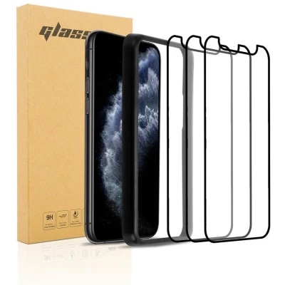 Afbeelding van Cadorabo 3x Volledig scherm pantserfolie geschikt voor Apple iPhone 11 PRO MAX in TRANSPARANT met ZWART Screenprotector Getemperd (Tempered) Display beschermend glas 9H hardheid 3D Touch Installatiegids