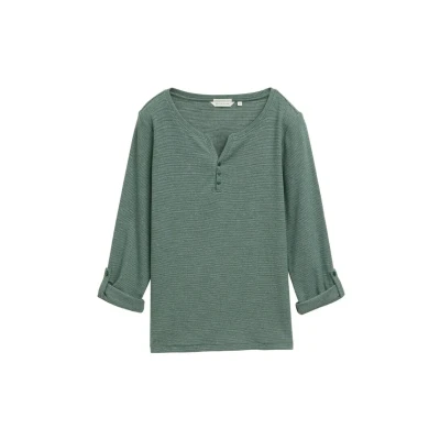 Afbeelding van TOM Tailor stripe Henley Longsleeve, Dames, Maat: 38, Off white green small
