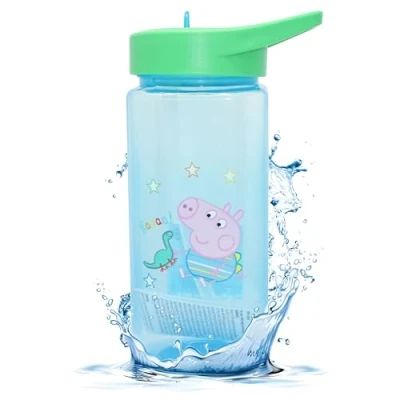 Afbeelding van George Pig waterfles met rietje 420 ml, 16 cm plastic vierkant BPA vrij sipper voor kinderen 6+ maanden