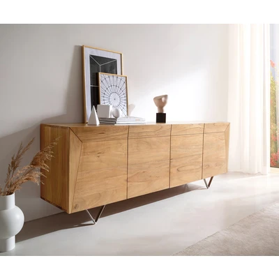 Afbeelding van Commode Kayu acacia natuur 200x40x70 cm 4 deuren V poot dressoir