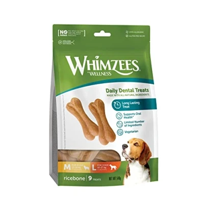 Afbeelding van WHIMZEES by Wellness Rijstbot, kauwbot voor grote honden, hondensnack tandverzorging, grootte M/L, 9 stuks, geen toegevoegde suikers, glutenvrij, natuurlijk, vetarm