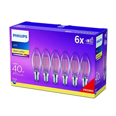 Afbeelding van Philips LED filament kogel lamp helder niet dimbaar (6 pack) E14 B3…