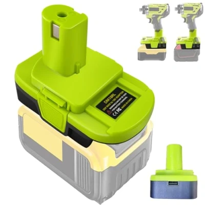Afbeelding van TPDL DM18RL Accuadapter voor Ryobi 18 V accugereedschap, accuconverter met USB telefoonlader, converteren Dewalt 20 lithium ion accu gereedschap
