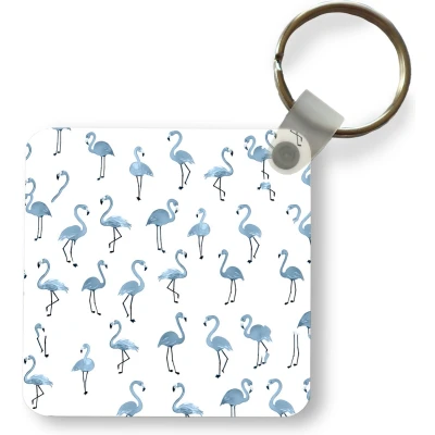 Afbeelding van Sleutelhanger Flamingo Blauw Patronen Plastic Rond Uitdeelcadeautjes