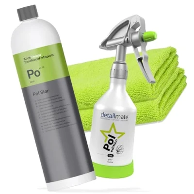 Afbeelding van detailmate Koch Chemie Pol Star set: KochChemie van 1 liter voor het reinigen textiel, leer en alcantara + Kwazar Mercury Super PRO+ Edition 0,5 2 microvezeldoeken 240 g/m²