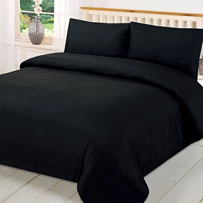 Afbeelding van Brentfords Kingsize dekbedovertreksets effen geverfd dekbedovertrek met kussenslopen zachte en ademende microvezel bedset zwart
