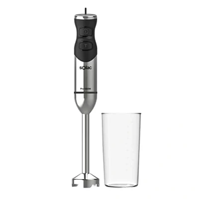 Afbeelding van Solac BA5610 Pro 1500 staafmixer, W, spatwaterdichte verschillende snelheden, turbo functie, inclusief maatbeker, 4 roestvrijstalen messen, ergonomisch, roestvrij staal
