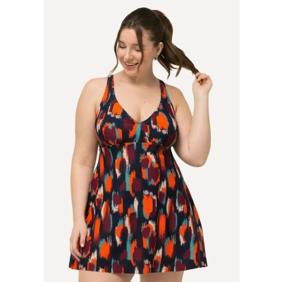 Afbeelding van Ulla Popken Abstract Badpak, Dames, Maat: 58/60, Navy blue