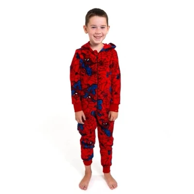Afbeelding van United Labels Marvel Spiderman jumpsuit met capuchon voor jongens, rood, lange overall kinderen, 122 128