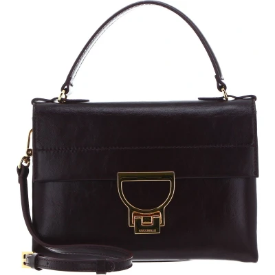 Afbeelding van COCCINELLE Leren Handtas Schoudertas Arlettis Rock Handbag Craquele Leather Darkbrown Donkerbruin
