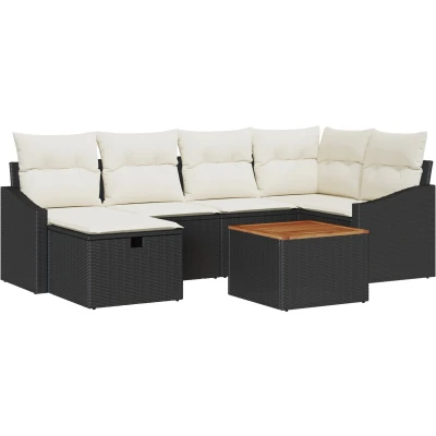 Afbeelding van vidaXL 7 delige Tuinbank Set met Kussens Zwart Poly Rattan