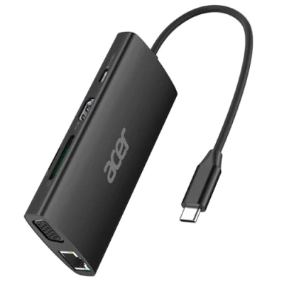 Afbeelding van Acer USB C hub met 4K HDMI, 9 in 1 naar Ethernet adapter, 5 Gbps USBA 3.0 dockingstation, VGA splitter, SD kaartlezer, PD 100 W opladen voor MacBook, Acer, laptops, Surface en meer (zwart)